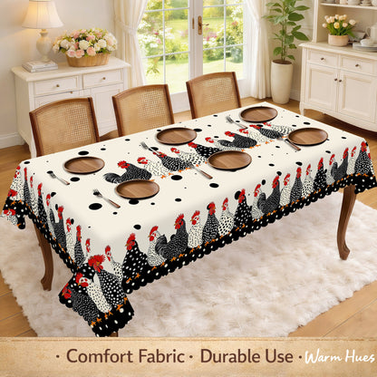 Farmhouse Polka Dot Rooster Tablecloth – Rustic Kitchen & Dining Decor