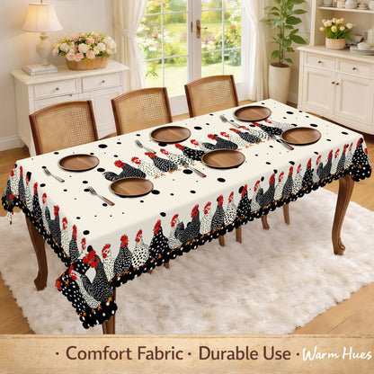 Farmhouse Polka Dot Rooster Tablecloth – Rustic Kitchen & Dining Decor