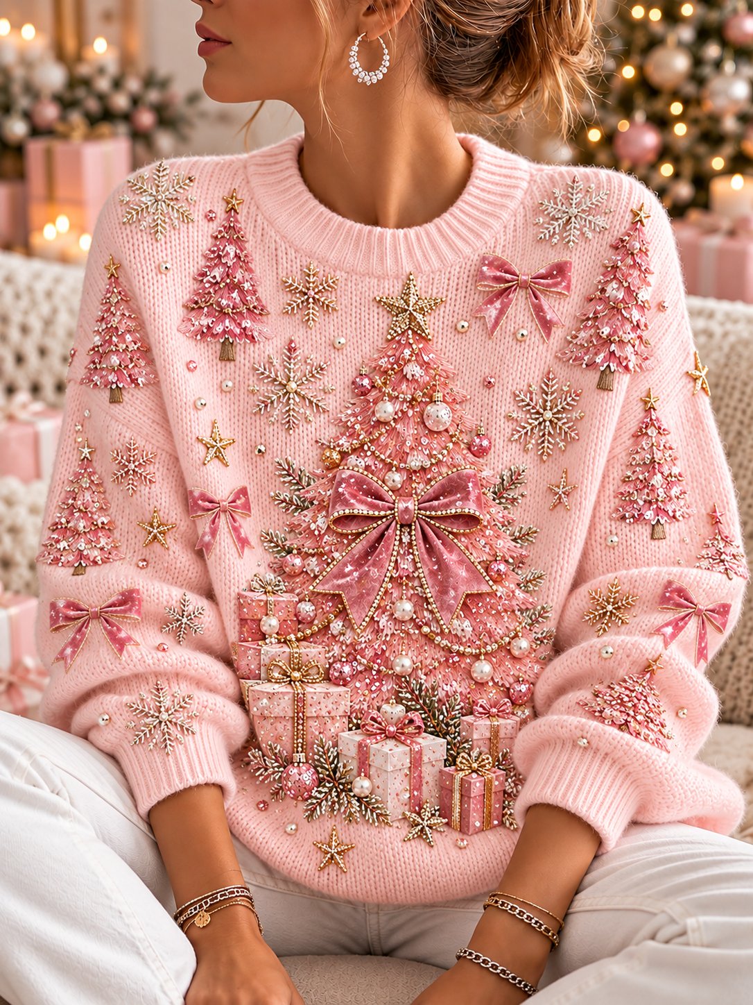 Women'S Christmas Print Crew Neck Long-Sleeve Sweatshirt