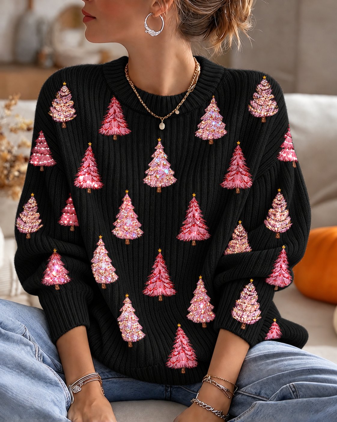 Women's Christmas Print Casual Knit Top