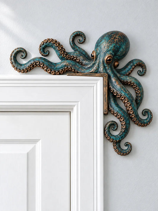 🐙 Vintage Bronze Blue Octopus Door Corner Sign