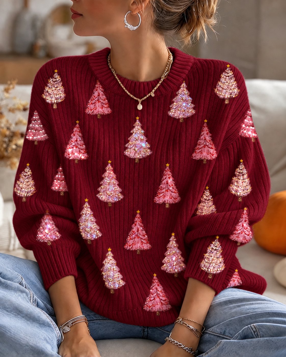 Women's Christmas Print Casual Knit Top