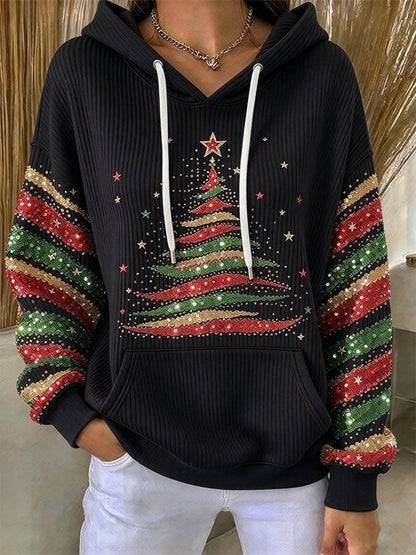 Women's Casual Printed Hooded Knit Top