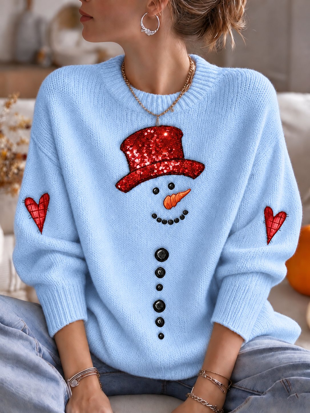 Women's Christmas Print Casual Knit Top