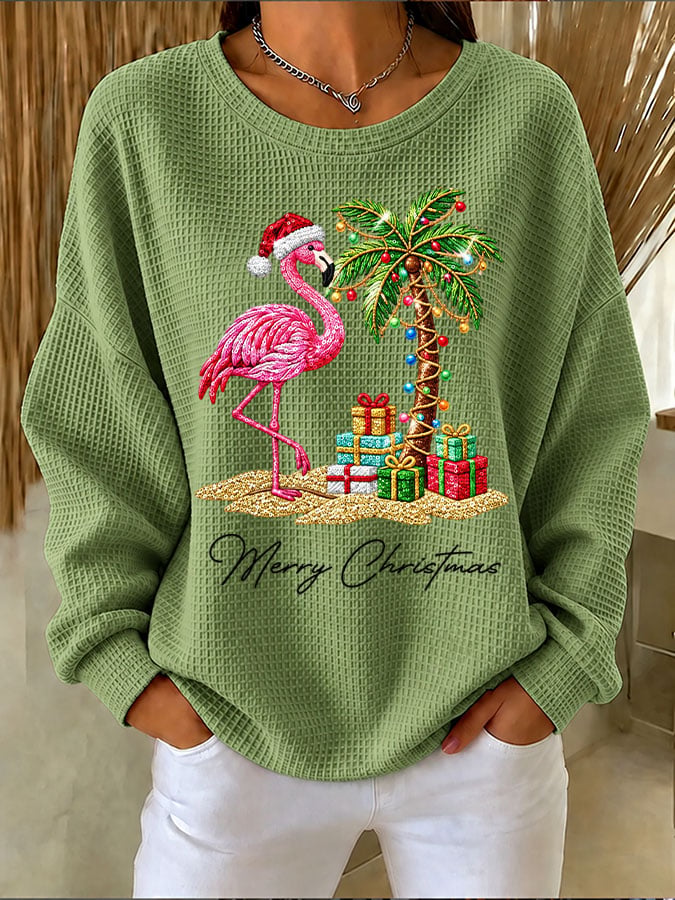 Women's Flamingo Christmas Printed Casual Sweatshirt