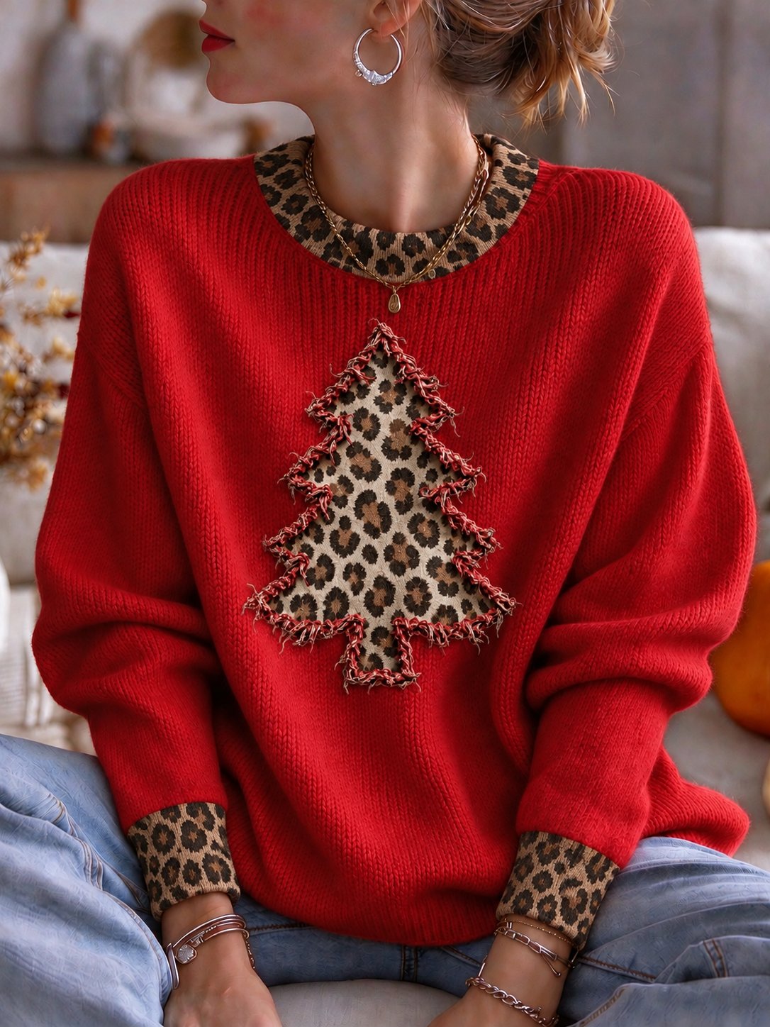 Women's Retro Christmas Tree Print Sweatshirt