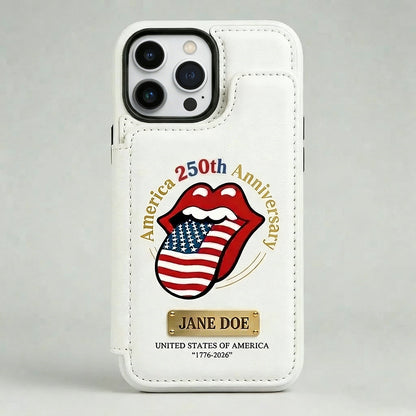 Personalized iPhone Wallet Phone Case – RS America 250th Anniversary Edition, Leather Card Holder